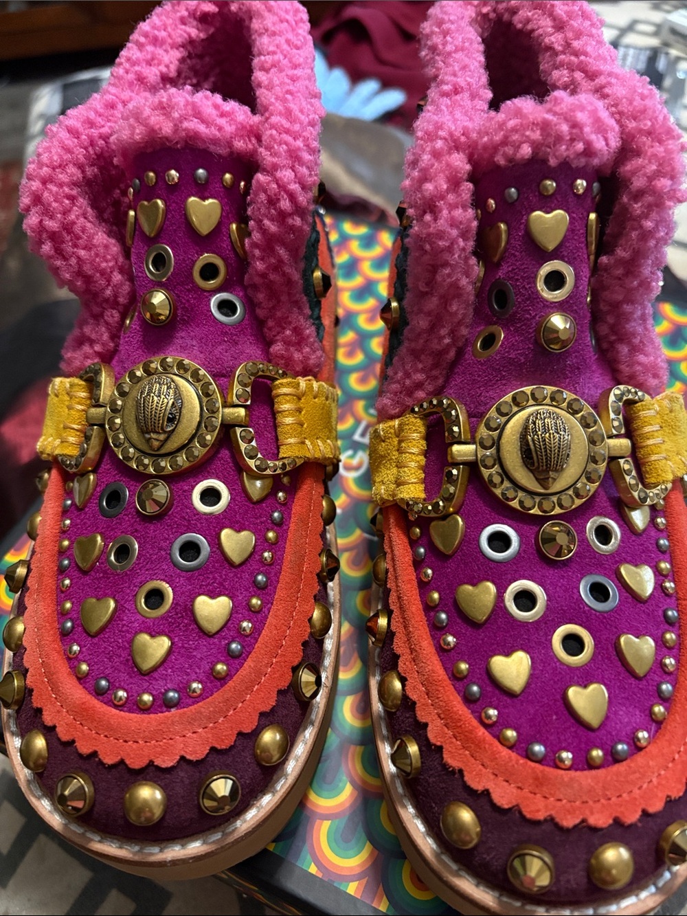Kurt Geiger Womens Pink & Orange Studded Slip-On boots